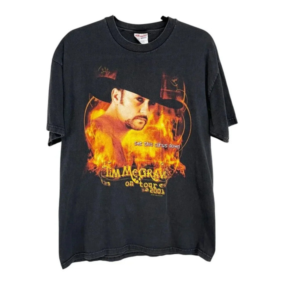Tim McGraw Black Set This Circus Down 2001 Concert Tour Tee Shirt Unisex Large - Picture 1 of 8